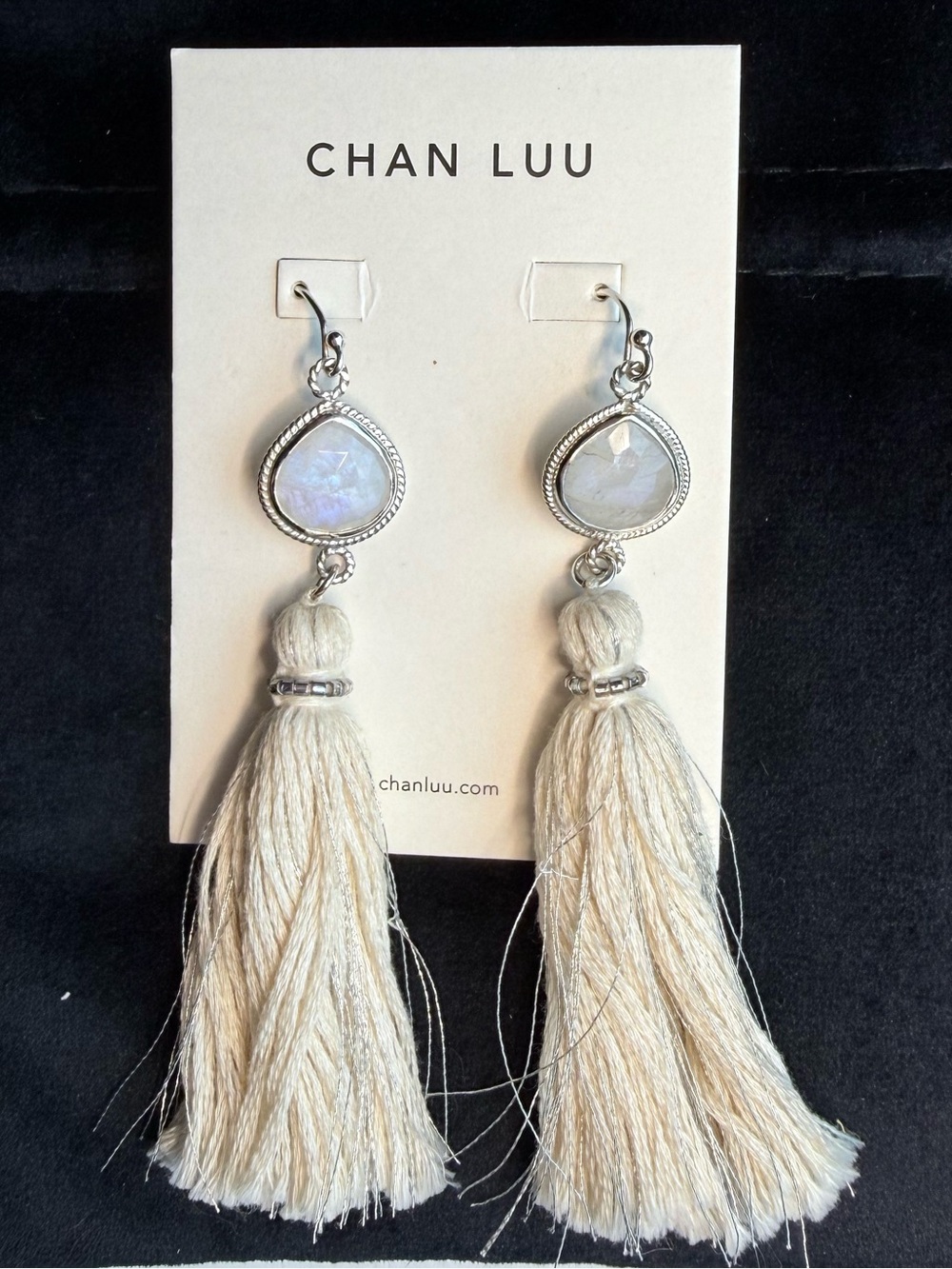 CHAN LUU Rainbow Moonstone Tassel Silver Earrings